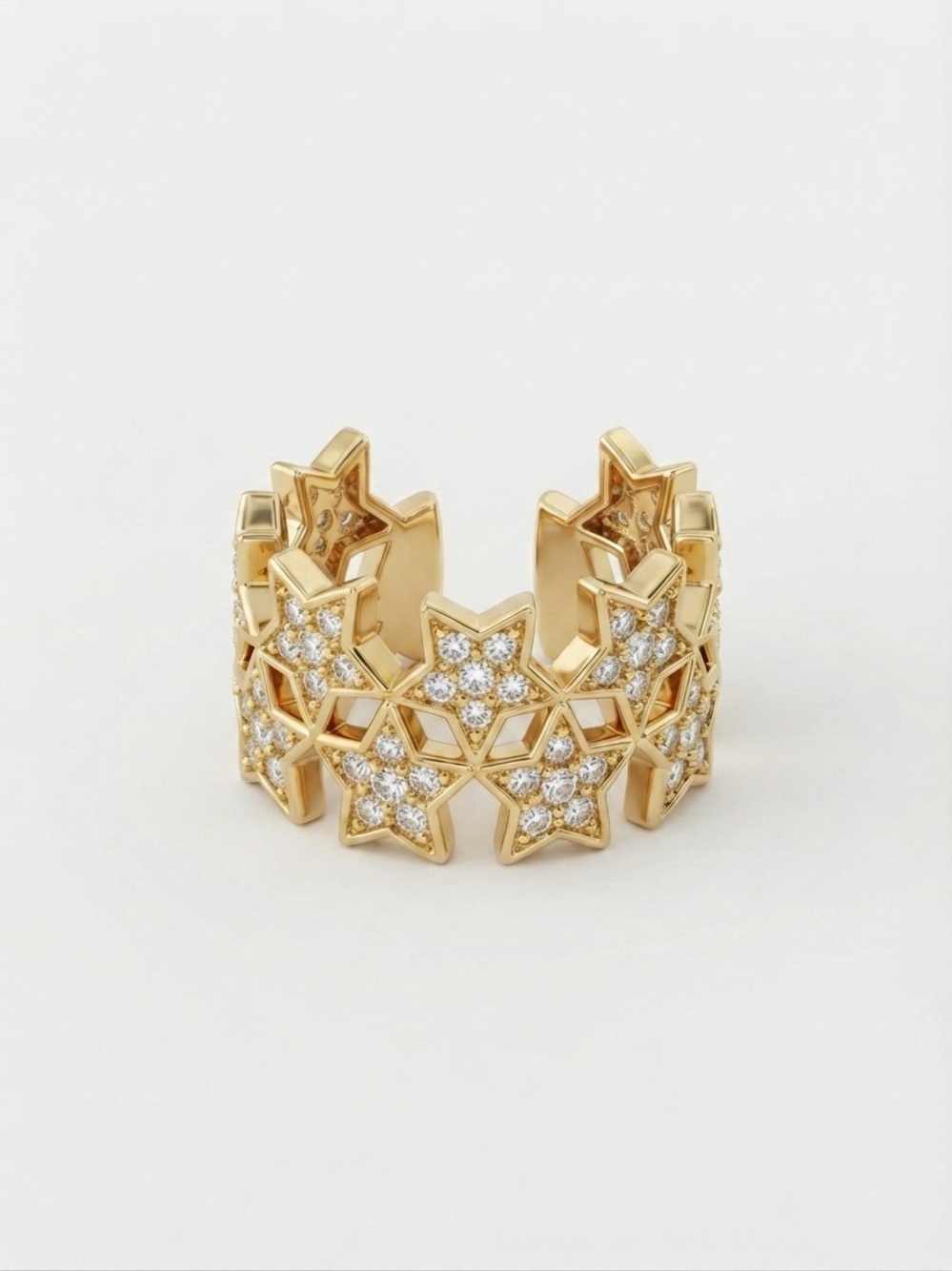 Celestial Star Statement Ring Adjustable Rhodium Plated Stainless Steel Open